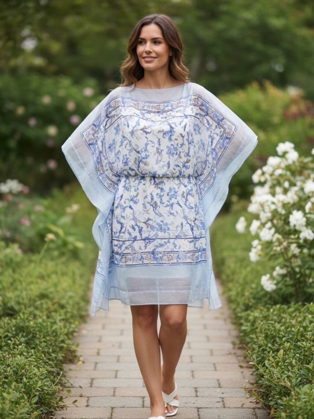 BCBGMaxAzria Light Blue and White Printed  Dress